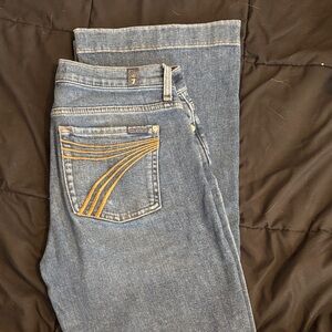7 For All Mankind Womens Bootcut Jeans in Blue with Gold Stitching